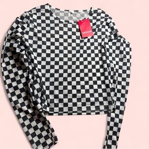 Black and White Checkered Women's Top